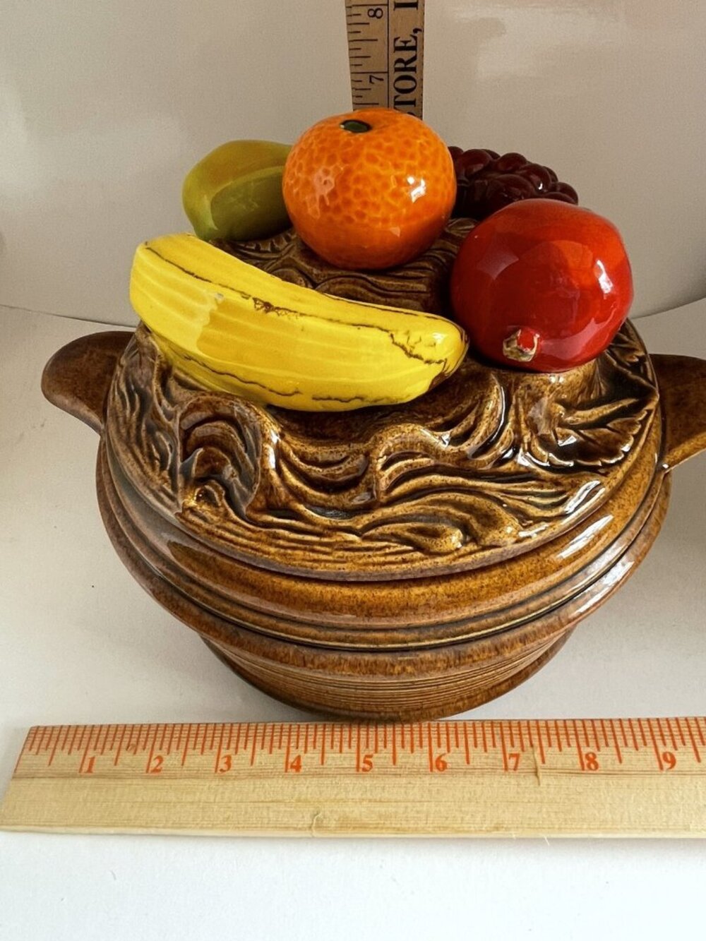 California Pottery Majolica Ceramic Art Pottery Fruit Top Vintage Mid-Century